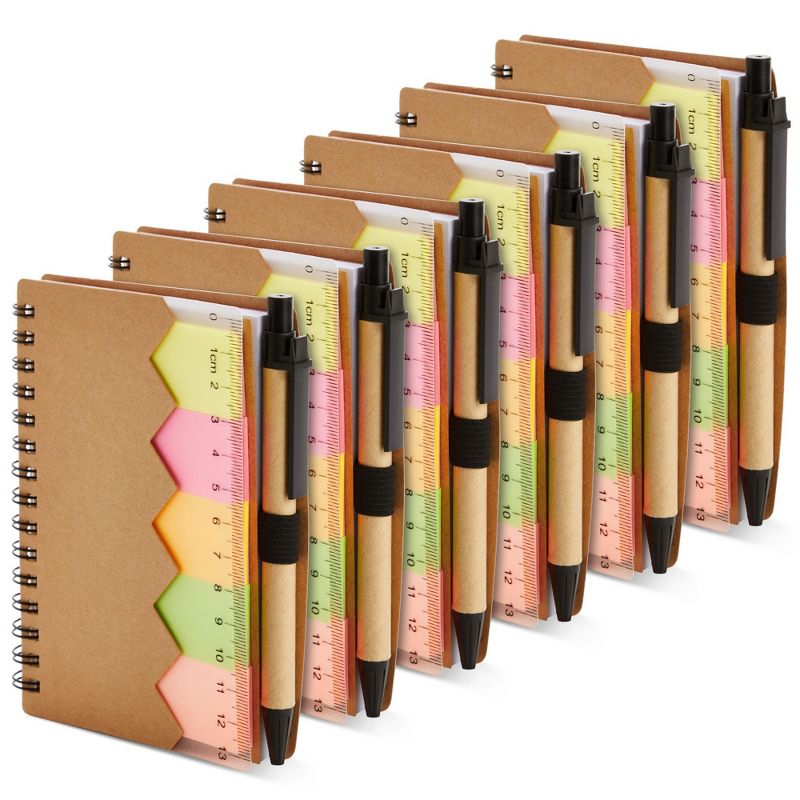 Juvale 6 Pack Small Notepad With Pen and Colored Sticky Index Tabs, Kraft Paper Cover Lined Spiral Notepad (4 x 5.5 In), 1 of 9