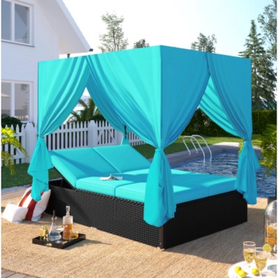 Wicker Patio Sun Lounger and Daybed with Padded Cushions and Adjustable Seating