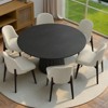PexFix 52" Modern Round Dining Table Set with 6 Upholstered Chairs Black Textured Wood Top Pleated Pedestal Base Beige Seats for Kitchen Dining Room - 2 of 4