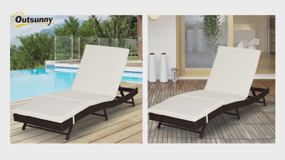 Adjustable Brown Rattan Chaise Lounge with Cream Cushions