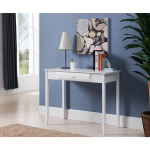 Kings Brand Furniture Wood Home & Office Parsons Desk with Drawer, White - 1 of 4