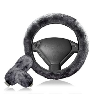 Zone Tech Non-Slip Car Decoration Steering Wheel Handbrake Gear Shift Plush Cover – Auto Comfortable Thermal Steering Wheel Cover (Gray) - 1 of 4