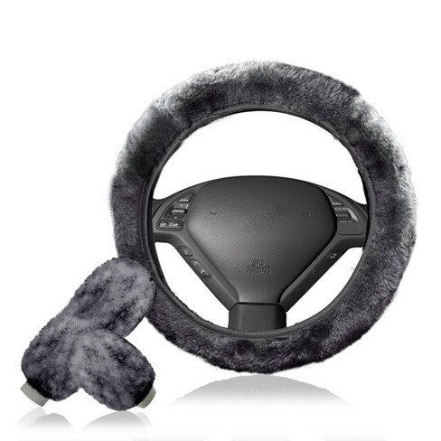 Dropship Grey Winter Plush Steering Wheel Cover Warm Car Wheel