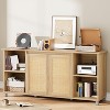 70" TV Stand with Rattan Cabinet Doors, Mid-Century Modern Entertainment Center, Natural Wood - 4 of 4