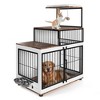 2-in-1 Dog Crate with Cat Perch – Wooden & Metal Pet Furniture with Bowls & Storage Shelves - 4 of 4