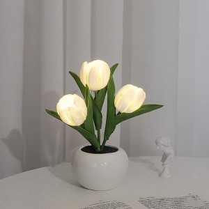 Tulip Night Light with Realistic PU Fake Flower - Potted Plant Table Decoration, Touch-Friendly Ambient Light for Living Room Home - 1 of 4