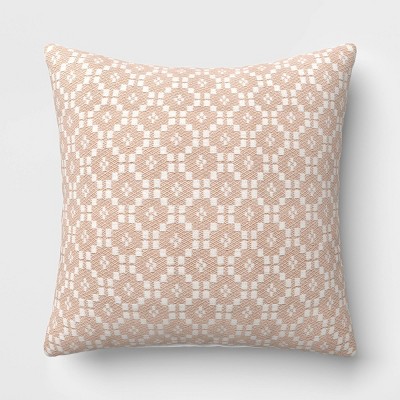 18"x18" Lattice Woven Square Outdoor Throw Pillow Blush - Threshold™