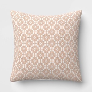 18"x18" Lattice Woven Square Outdoor Throw Pillow Blush - Threshold™ - 1 of 4