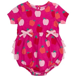 RuffleButts Baby Girls Knit Short Sleeve Bow Bubble Romper - 1 of 4
