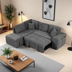 87.7" L-Shaped Convertible Sectional Sofa Bed with Wireless Charging - 1 of 4