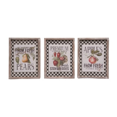 Transpac Wood Fruits Sign Decor Set of 3 Spring Home Decorations