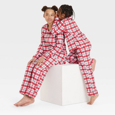 Image of Kids' Plaid Holiday Matching Family Pajama Set - Wondershop™ White S
