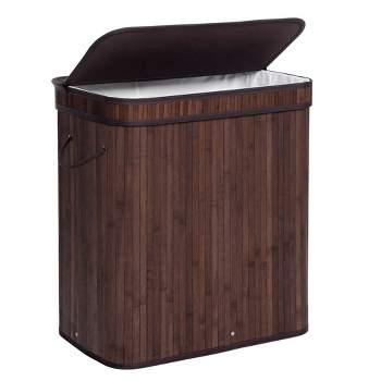 SONGMICS Laundry Hamper with Lid Bamboo Laundry Basket with Liner Bag