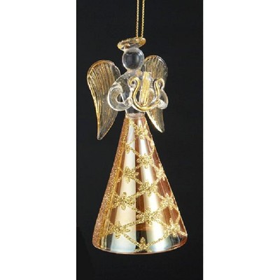 Kurt S. Adler 4.75" Seasons of Elegance Glittered Gold Angel with Harp Instrument Christmas Ornament