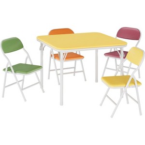Kids Folding Table and Chairs Set, Portable Childrens Study Table with PU Leather Top and Metal Frame - 1 of 4