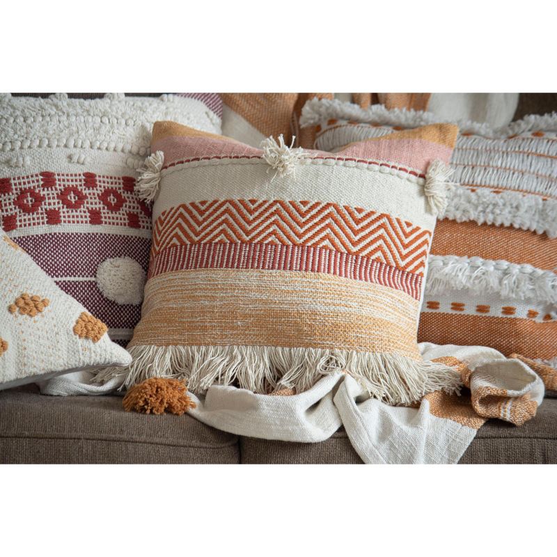 Multicolor Striped Hand Woven 18x18" Cotton Decorative Throw Pillow with Hand Tied Fringe - Foreside Home & Garden, 5 of 6