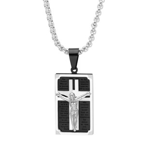 Steeltime 24" two tone stainless steel and 18k gold plated our father prayer crucifix dog tag pendant - 1 of 4