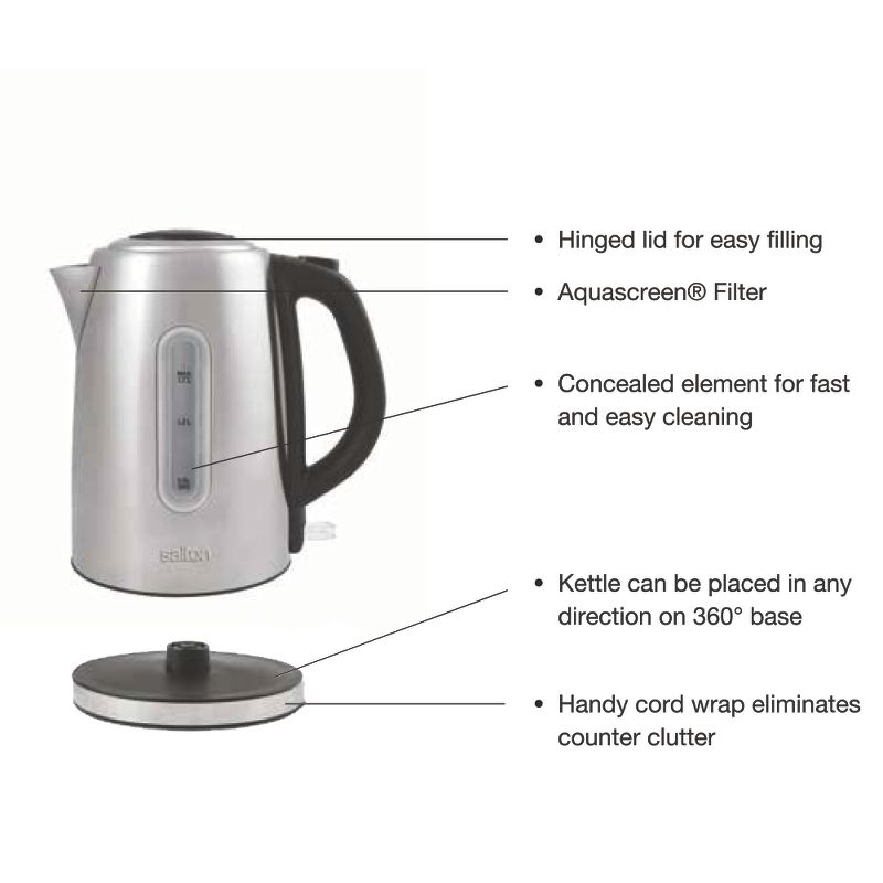 Salton Cordless Electric Stainless Steel Kettle, 5 of 6