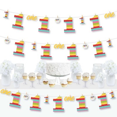 Big Dot of Happiness 1st Birthday Let's Fiesta - Mexican Fiesta First Birthday Party DIY Decorations - Clothespin Garland Banner - 44 Pieces