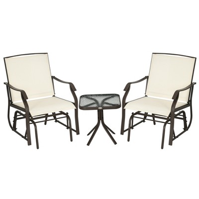 Outsunny 3 Pcs Outdoor Gliders Set Bistro Set with Glass Top Table for Patio, Garden, Backyard, Lawn