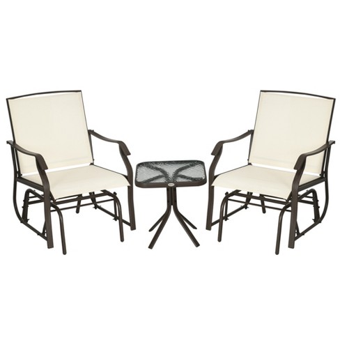 Outsunny 3 Piece Outdoor Glider Chair With Coffee Table Bistro Set