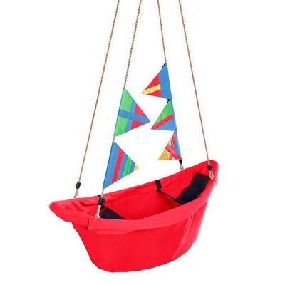 HearthSong Regatta Boat Tree Swing for Kids with Colorful Flags and Mesh Bottom, 47"L x 22"W x 13"H Holds Up To 200 lbs.