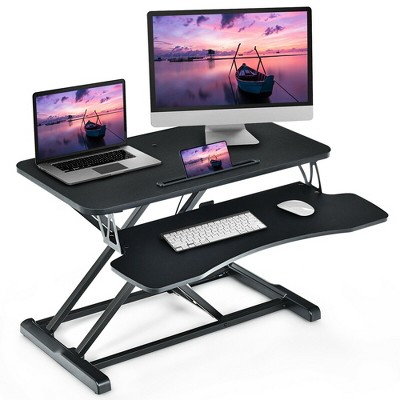 Costway Standing Desk Converter Adjustable Sit to Stand Desk Riser w/ Keyboard Tray Brown/Black