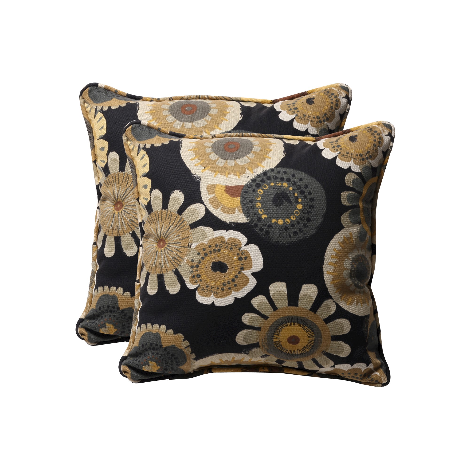 'Outdoor 2-Piece Square Toss Pillow Set - Black/Yellow Floral 18'''