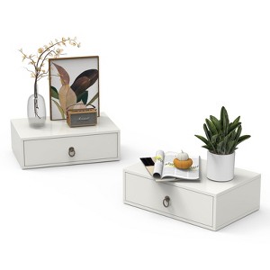 VINGLI Floating Nightstand with Drawer Set of 2, Floating Bedside Table, Wall Mounted Nightstand, Hanging Nightstand White for Bedroom - 1 of 4