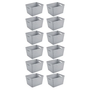 Sterilite 14"Lx8"H Rectangular Weave Pattern Tall Basket w/Handles for Bathroom, Laundry Room, Pantry, & Closet Storage Organization, Cement (12 Pack) - 1 of 4