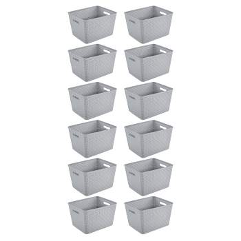 Sterilite 14"Lx8"H Rectangular Weave Pattern Tall Basket w/Handles for Bathroom, Laundry Room, Pantry, & Closet Storage Organization, Cement (12 Pack)