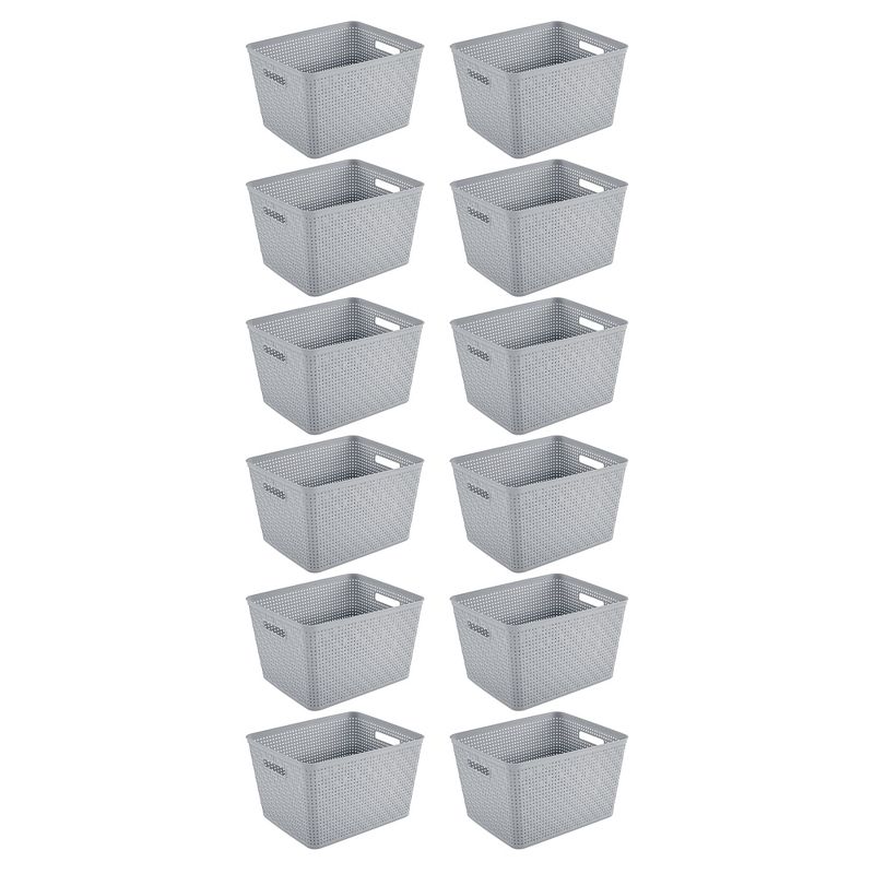 Sterilite 14"Lx8"H Rectangular Weave Pattern Tall Basket w/Handles for Bathroom, Laundry Room, Pantry, & Closet Storage Organization, Cement (12 Pack), 1 of 7