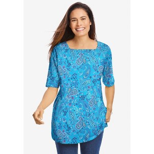 Woman Within Plus Size Printed Perfect Square-Neck Tee - 1 of 4