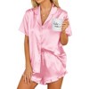 Ekouaer Womens Satin Pajamas Set Button Down 2 Piece Silk Pjs Shorts Set Ruffle Lingerie Notch Collar Sleepwear - 3 of 4