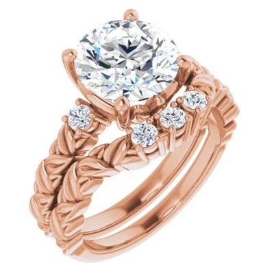 Pompeii3 2 1/2Ct Diamond & Moissanite Petite Leaf Accent Engagement Set in 10k Gold