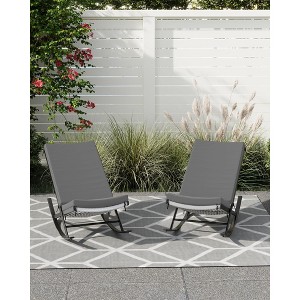Metal Outdoor Rocking Chairs Set of 2, Lounge Rocker Chair With Padded Cushion, Rattan Seat, Lounge Chaise Chair for Garden, Backyard, Patio - 1 of 4