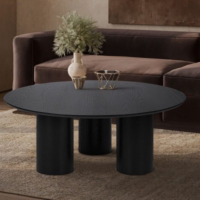 40"Drum Coffee Table Wood Coffee Table,Round Coffee Table,Cocktail Table,Center Table For Living Room,Coffee Table And End Tables-Cuddlewood
