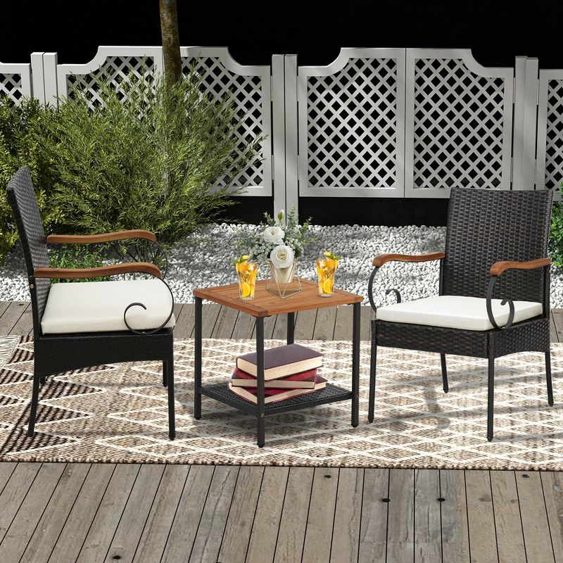 Costway Patio PE Wicker Chairs Acacia Wood Armrests with Soft Zippered Cushion Garden, 2 of 10