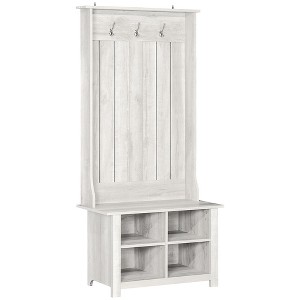 HOMCOM Hall Tree with Shoe Storage Bench, Entryway Bench with Coat Rack, Accent Coat Tree with Adjustable Shelves for Mud Room, Distressed White - 1 of 4