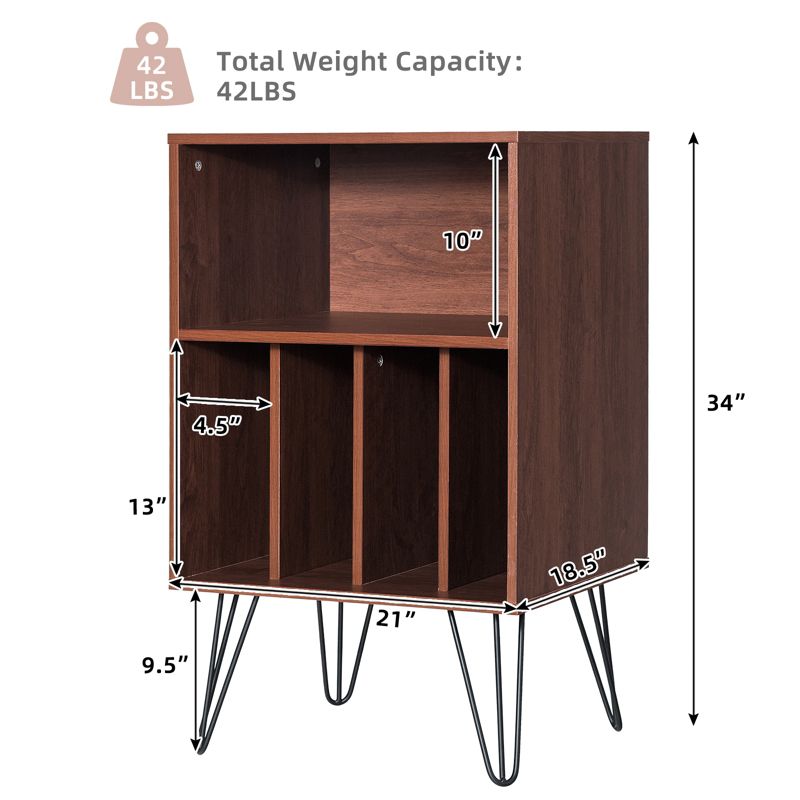 File Cabinet W/Split Storage Space Saving Standing Display Bookshelf Metal Legs, 3 of 11