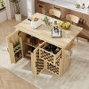3D Woven Checkerboard Pattern Design Rolling Kitchen Island Cart w/ Drop Leaf & Rack, Storage Cabinet w/ Power Outlet & Drawers, Natural - ModernLuxe - 4 of 4