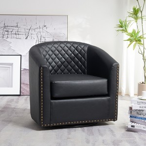 KINWELL 29" Wide Tufted PU Leather Swivel Barrel Chair - 1 of 4