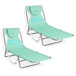 Ostrich Chaise Lounge Outdoor Lightweight Folding Adjustable Reclining Beach Chair for Tanning Pool Lake Patio Lawn Camping, Teal (2 Pack)