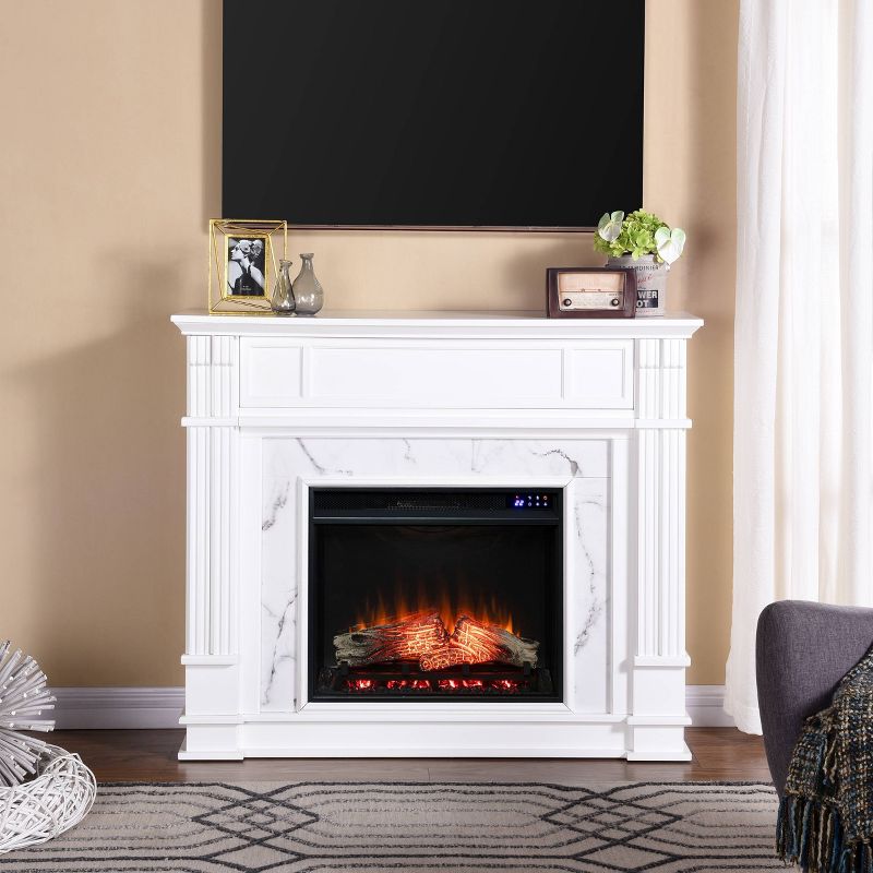 Highpoint Faux Cararra Marble Touch Panel Electric Media Fireplace White - Aiden Lane, 4 of 16