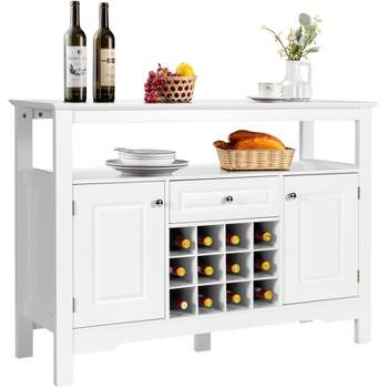 Costway Storage Buffet Sideboard Table Kitchen Sever Cabinet Wine Rack White