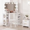 Modern Corner Vanity Desk & Stool Set –With LED Lighted Mirror, Built-In Charging Station & Cabinet for Bedroom - 3 of 4