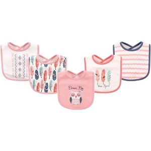 Hudson Baby Infant Girl Cotton Bibs 5pk, Owl, One Size - 1 of 1