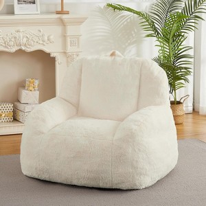 Giant Bean Bag Chair 39" Faux Fur Stuffed with High-Density Foam, Oversized Bean Bag Couch with Handle, Non-Slip Bottom, Soft Cozy Lazy Floor Sofa - 1 of 4