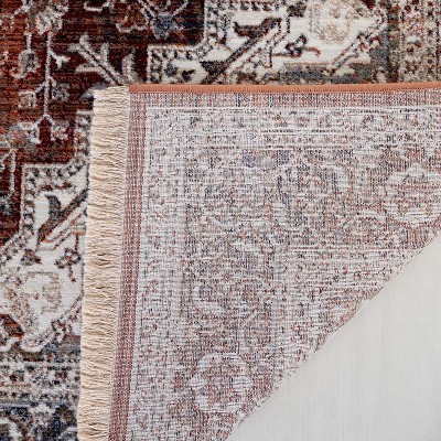 Red and Ivory Rectangular Synthetic Persian Area Rug