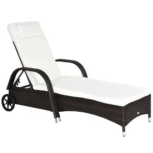 Outsunny Patio Wicker Chaise Lounge, PE Rattan Outdoor Lounge Chair with Cushion, Height Adjustable Backrest & Wheels - 1 of 4